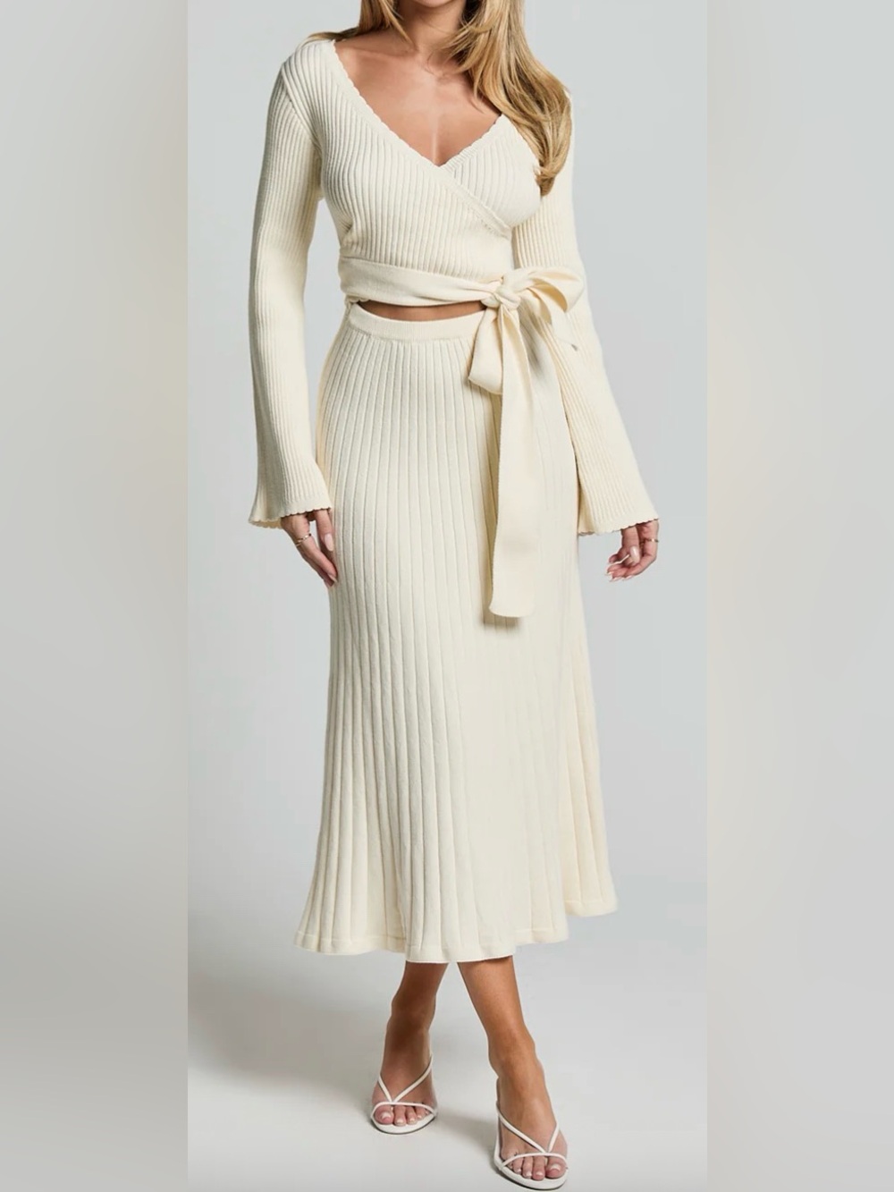 Knitted Wrap Long Sleeve Dress